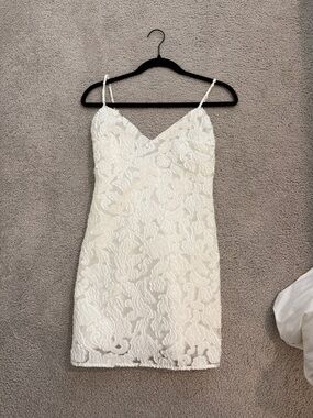 Lulu's White Lace Mini Dress with Spaghetti Straps